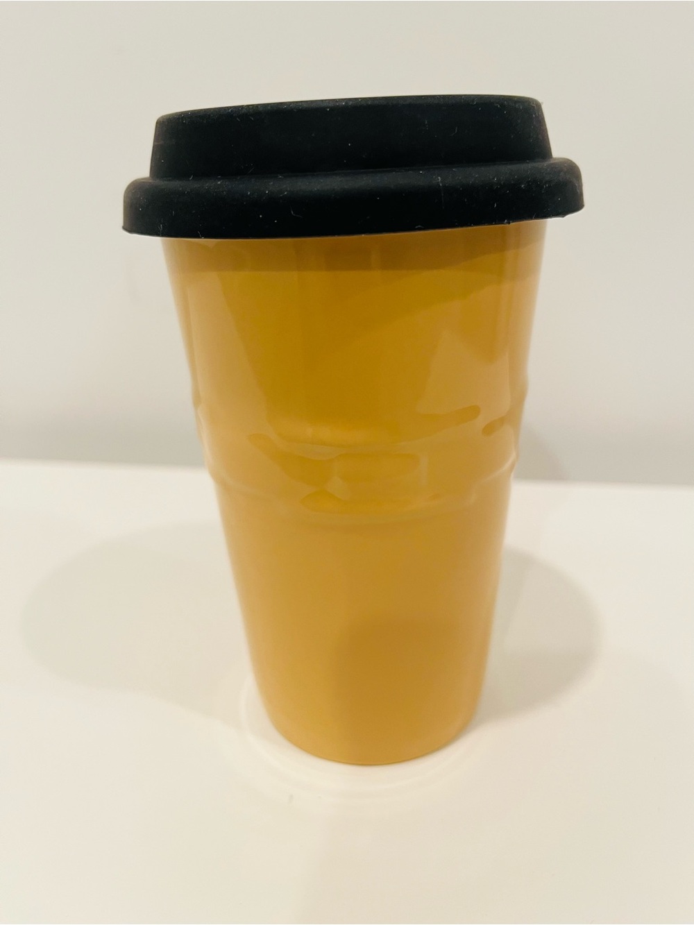Longaberger Woven Traditions Butternut yellow travel mug with silicone lid